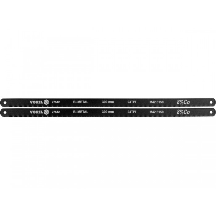 Полотно різальне по металу BI-метал VOREL M42+CrV6150+Co8%, 300х12,6х0,65 мм, 24 зуби/1", паков. 2шт