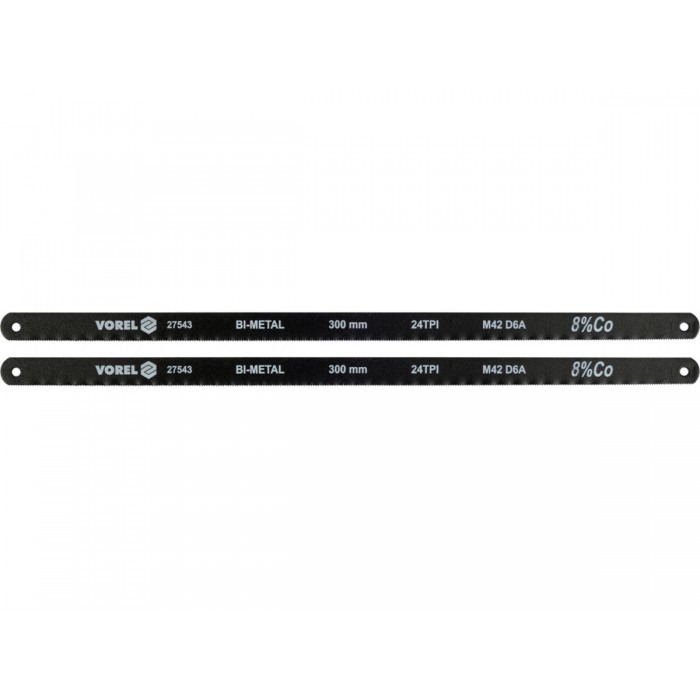 Полотно різальне по металу BI-мет VOREL M42+D6A+Co8%, 300х12,6х0,65 мм, 24 зуби/1", паков. 2 шт [10]