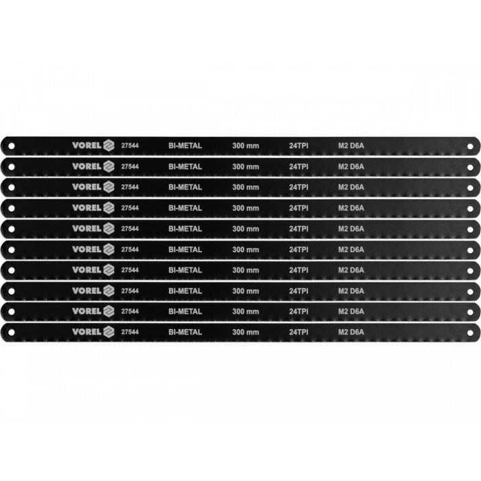 Полотно різальне до ножівки по металу BI-мет VOREL М2 D6A, 300х12,6х0,65 мм, 24 зуби/1", паков. 10шт