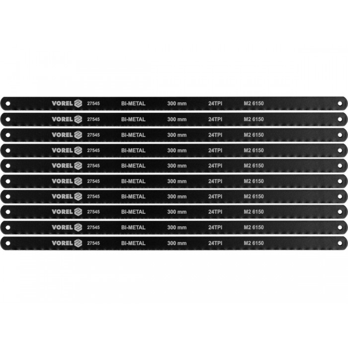 Полотно різал до ножівки по металу BI-мет VOREL М2 CrV6150, 300х12,6х0,65 мм, 24 зуби/1" паков. 10шт