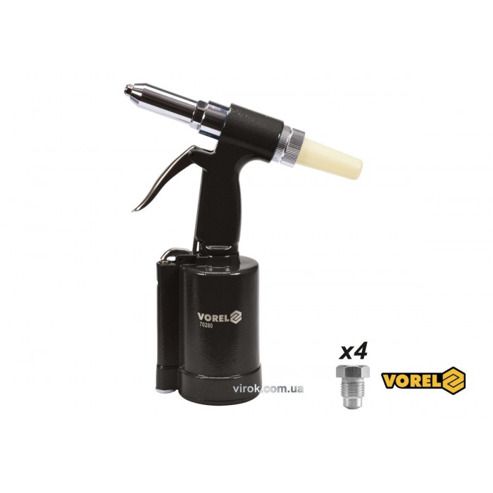 Заклепочник пневматичний VOREL для нітів Ø= 2.4-4.8 мм, сила- 720 кг, тиск- 0.63 МПа, 85 л/хв [10]