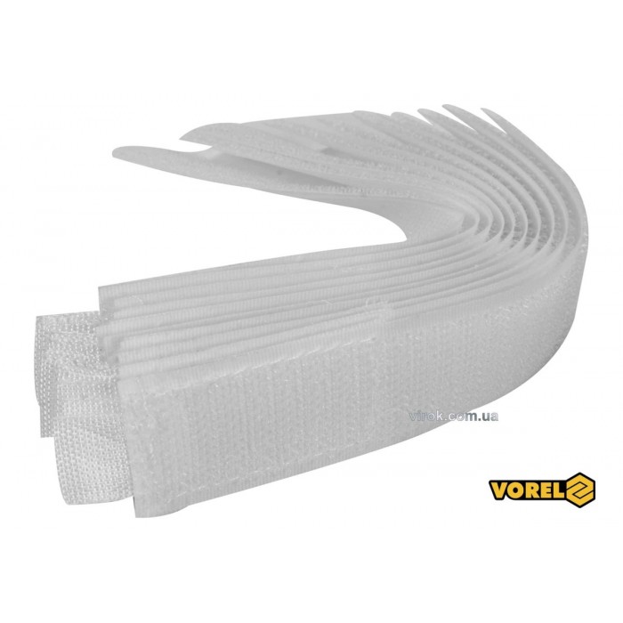 Хомут-липучка для кабеля VOREL : 25 x 150 мм, сірий, нейлон + поліестер + поліуретан, 10 шт [50/100]