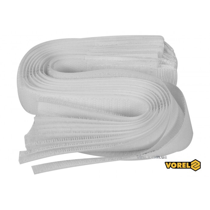 Хомут-липучка для кабеля VOREL : 25 x 300 мм, сірий, нейлон + поліестер + поліуретан, 10 шт [50/100]