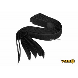 Хомут-липучка для кабеля VOREL: 25 x 300 мм, чорний, нейлон + поліестер + поліуретан, 10 шт [50/100]