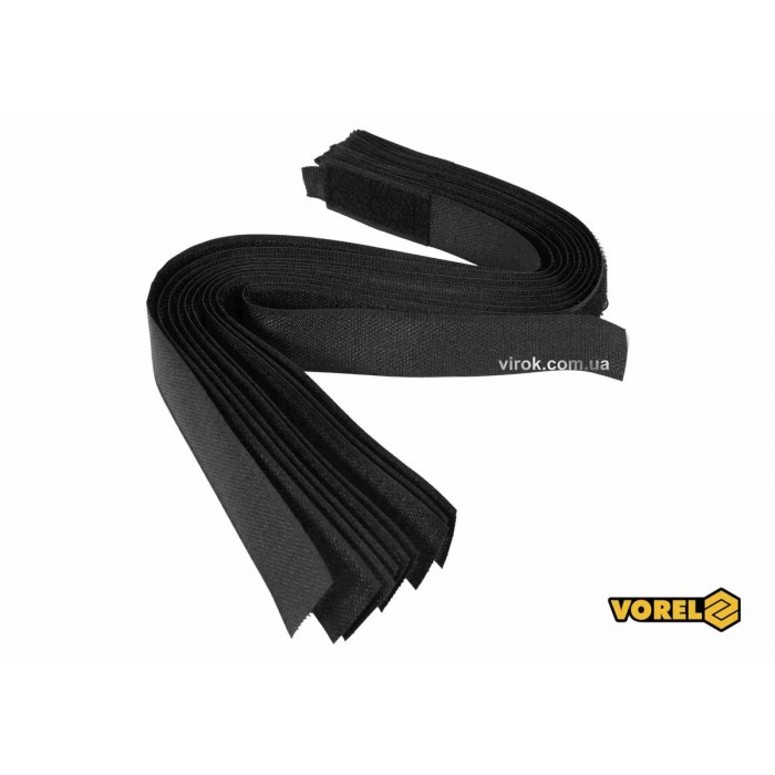 Хомут-липучка для кабеля VOREL: 25 x 450 мм, чорний, нейлон + поліестер + поліуретан, 10 шт [50/100]