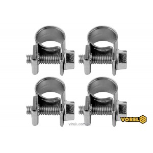 Хомут сталевий, з гвинтовим затискачем W1 VOREL : Ø= 14-16/ 9 мм, оцинкований, 4 шт. [100]