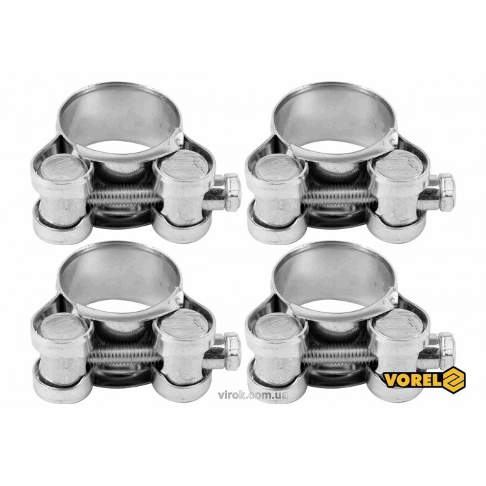 Хомут сталевий, з гвинтовим затискачем GBS W1 VOREL : Ø= 23-25/ 18 мм, оцинкований, 4 шт. [75]