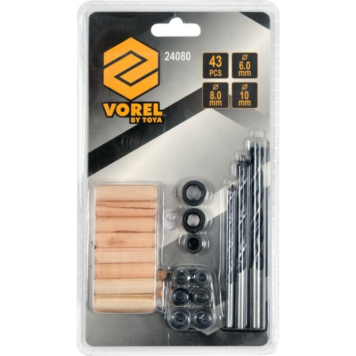 Засоби для кілкових сполучень по дереву YATO з діаметром 6, 8, 10 мм, набір 43 шт. [6/24]