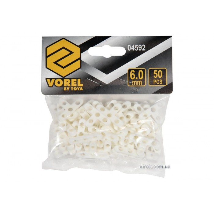 Хрестики дистанційні для плитки і клінкера VOREL тип Т: товщ.- 6 мм, уп. 50 шт.(DW)