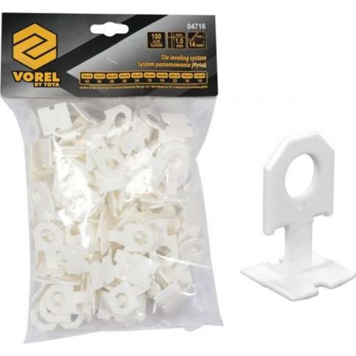 Кліпси для викладання керамічної плитки VOREL : 1 мм, t≤ 14 мм. 100 шт. [15/360]