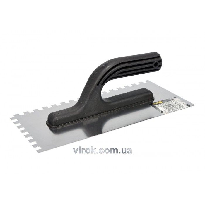 Терка гладилка VOREL : 270x125 мм, зуб 8х8 мм, Нержавіюча, зубчата(DW)