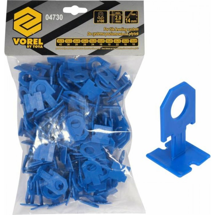Кліпси для викладання керамічної плитки VOREL : 2 мм, t≤ 14 мм. 100 шт. [15/360]