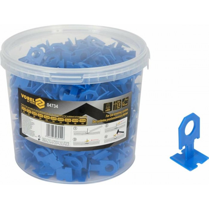 Кліпси для викладання керамічної плитки VOREL : 2 мм, t≤ 14 мм. 400 шт.(DW)