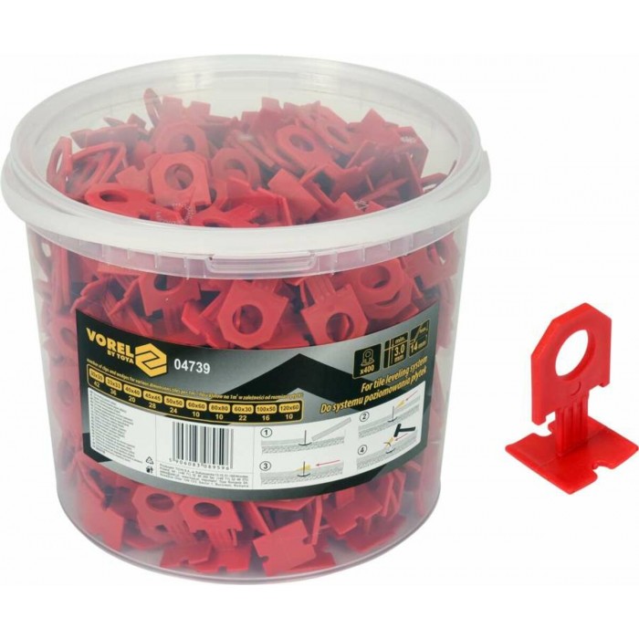 Кліпси для викладання керамічної плитки VOREL : 3 мм, t≤ 14 мм. 400 шт.(DW)