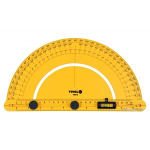 Транспортир VOREL з шкалою 0-180º і рухомим рівнем l=250 мм, з блокувальними гвинтами [10/60/720]