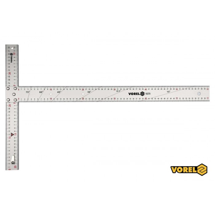 Кутник алюмінієвий VOREL : 600 х 390 мм, з розмітками кутів 15-75° [2/10]