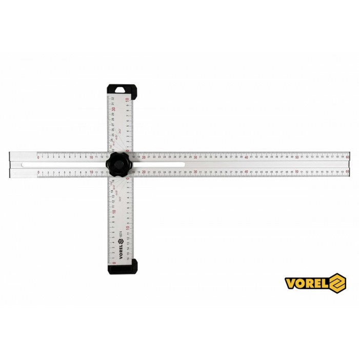 Кутник алюмінієвий регулювальний VOREL : 600 х 320 мм, з розмітками кутів 30-75° [6/12]