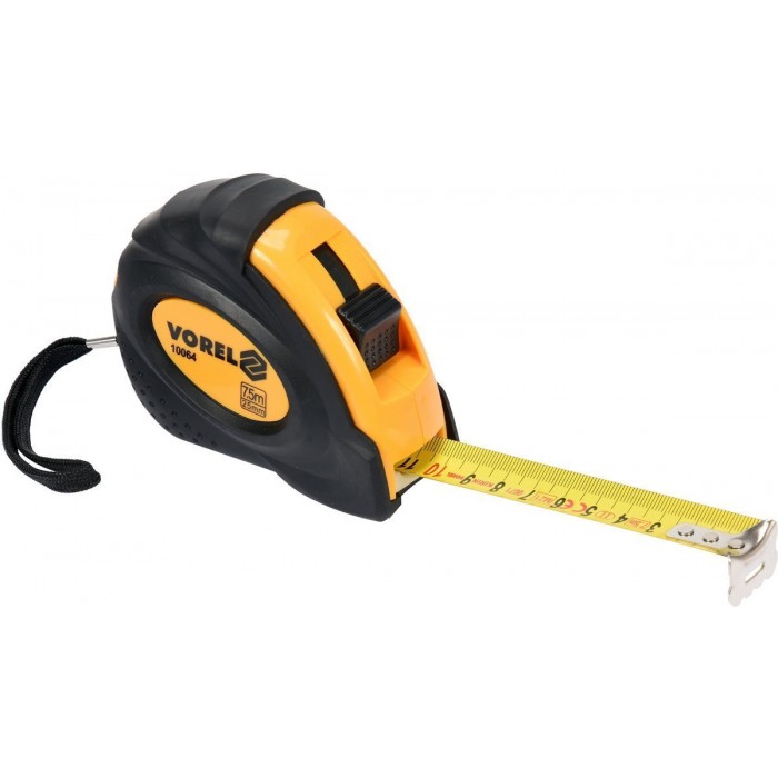 Рулетка з метричною шкалою VOREL : l= 7,5 м, w= 25 мм, 2 фіксатори [6/72]