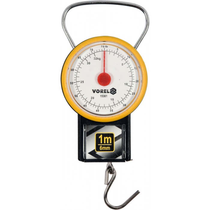 Ваги ручні, підвісні, пружинні VOREL, до 32кг, з рулеткою- 1м і циферблат. шкалою- ±0,5 [36]
