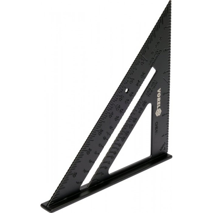 Кутник алюмінієвий VOREL зі стопкою, 180х 180х 250 мм і метричною шкалою [12/120]