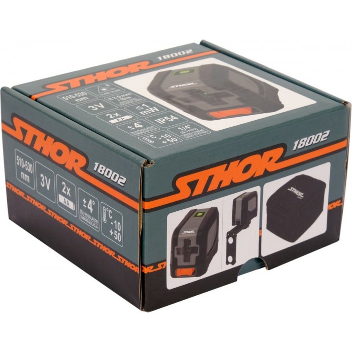 Нівелір лазерний STHOR з зеленими гориз./вертик. променями:, точність- ± 3 мм/ 10 м(DW)