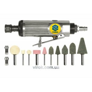 Шліфмашина пневматична пряма VOREL : Ø 1/4", патрон 3;6 мм в наборі 10 шт. [8]
