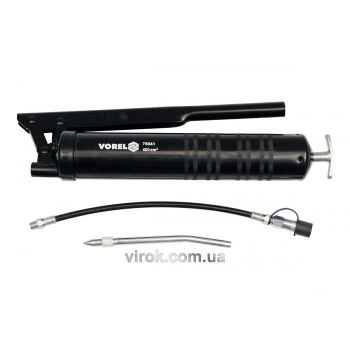 Шприц мастильний VOREL, V= 400 см³, 41-69 MPa з гнучкою і жорсткою трубками [5/10]