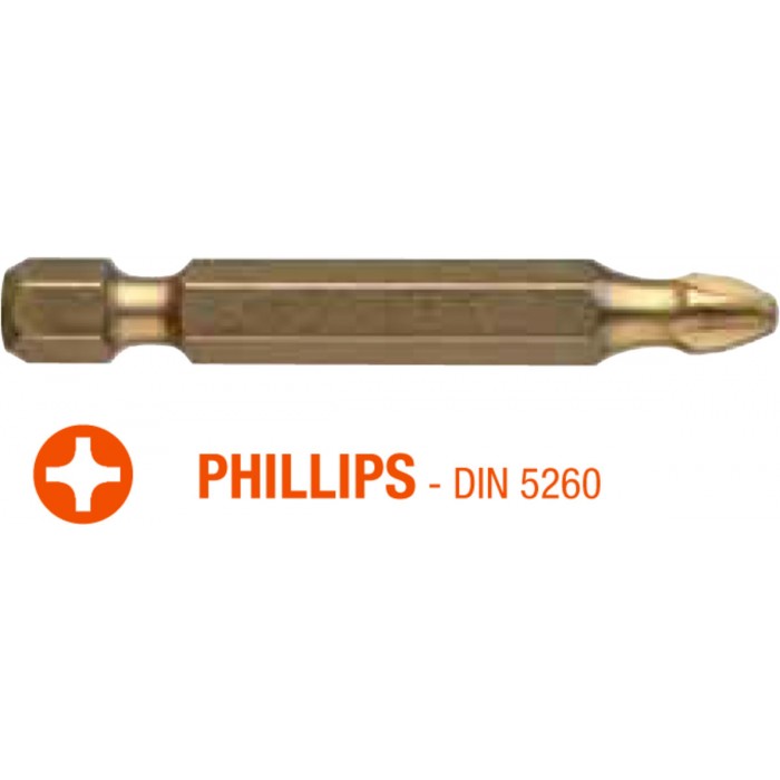 Насадка викруткова USH ISOTIN : Phillips PH1 x 50 мм. Torsion. титанова, подовжена. Уп. 10 шт.