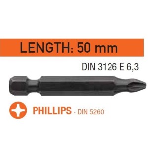 Насадка викруткова USH Industry : Phillips Torsion PH2 x 50 мм. Torsion подовжена, Уп. 10 шт.