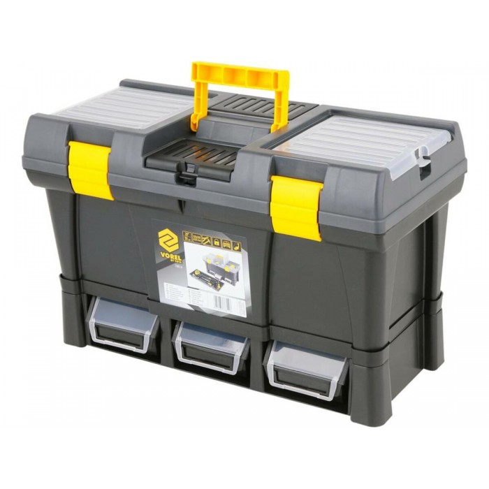 Ящик для інструментів 20" з ПВХ пластику VOREL: 3 контейнери, 2 органайзера, 525x 256x 325 мм [1]
