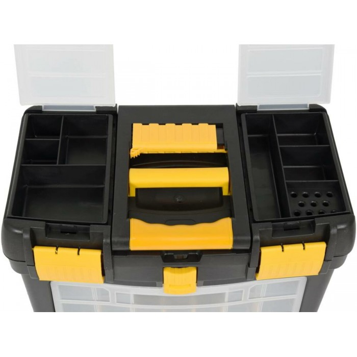 Ящик для інструментів на 2 колесах з ручкою пластиковий VOREL: 3 секції, 46х22х62/84 см, знімн орга