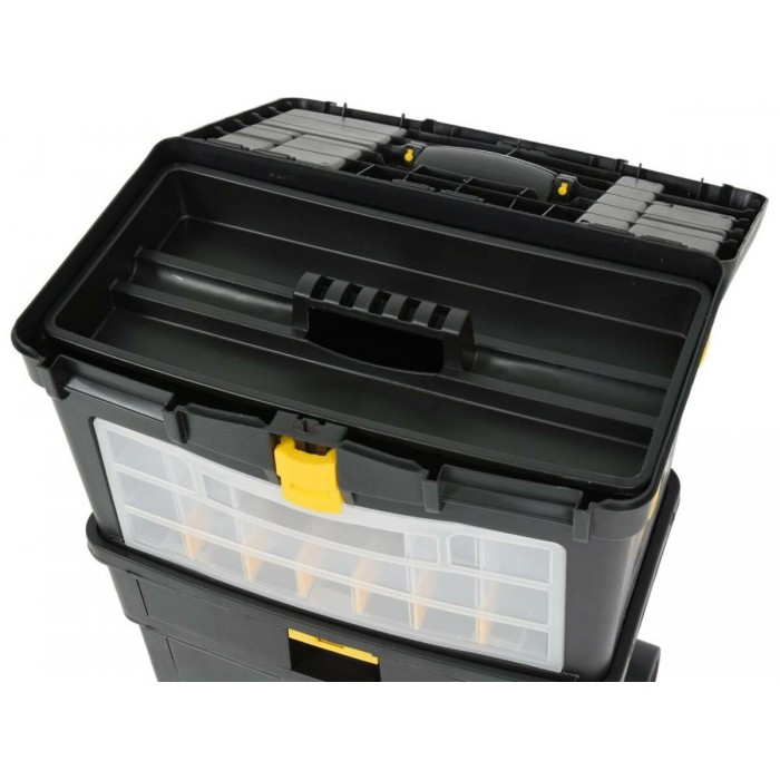 Ящик для інструментів на 2 колесах з ручкою пластиковий VOREL: 3 секції, 46х22х62/84 см, знімн орга