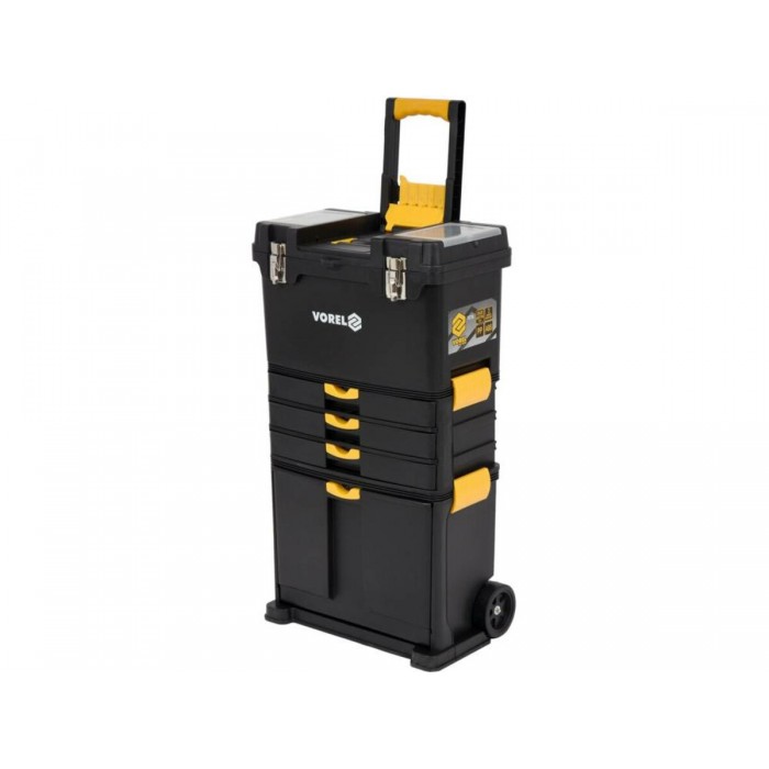 Ящик для інструментів на 2 колесах з ручкою пластиковий VOREL: 3 секції, 45х 28х 82/104 см [1]