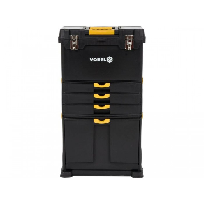 Ящик для інструментів на 2 колесах з ручкою пластиковий VOREL: 3 секції, 45х 28х 82/104 см [1]