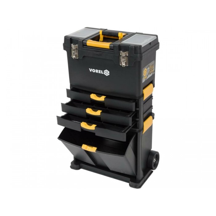 Ящик для інструментів на 2 колесах з ручкою пластиковий VOREL: 3 секції, 45х 28х 82/104 см [1]