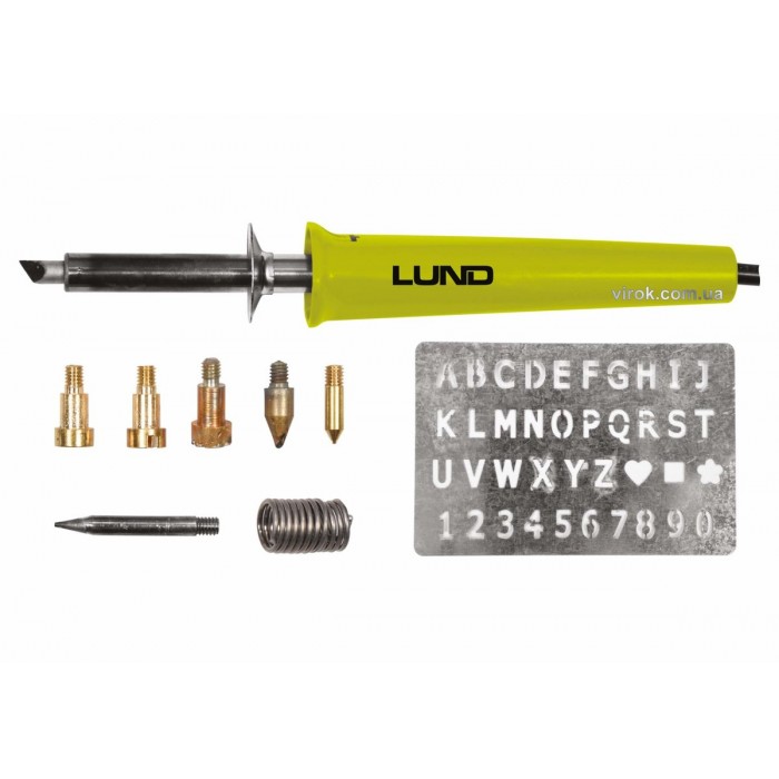Паяльник-випалювач (по дереву) мережевий LUND: P=30Вт, макс. t= 400°C, з наконечниками, 11 елем.[15]