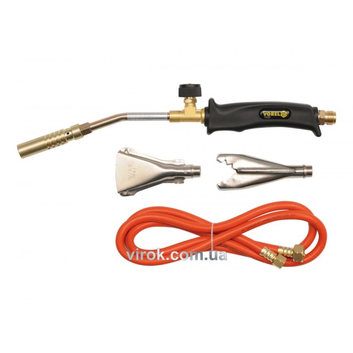 Пальник Газовий VOREL : L=360мм. до 2,0 кВт. Набір з 3 наконечниками і шлангом L=2m. 0,5МРа [20]