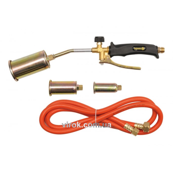 Пальник Газовий VOREL : L=360мм. до 19,5 кВт. Набір з 3 наконечниками і шлангом l=2м. 1,2МРа [10]