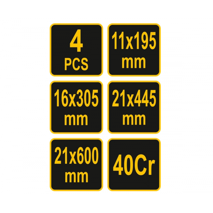 Ломи з ручкою VOREL 4 шт. l= 195/ 305/ 445/ 600 мм, пруг- 11/ 16/ 21 мм [2/12]