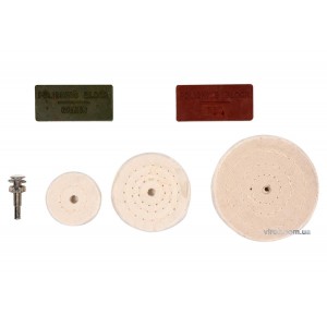 Полірувальний набір VOREL : 3 диски Ø= 50, 75, 100 мм, штифт-тримач Ø= 6 мм, 2 види мастики [30/60]