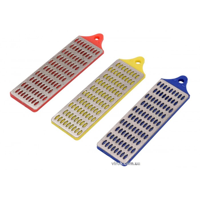 Набір брусків абразивних, алмазних, для заточування VOREL : 75х25 мм, G360/260/180, 3 шт. [25/100]