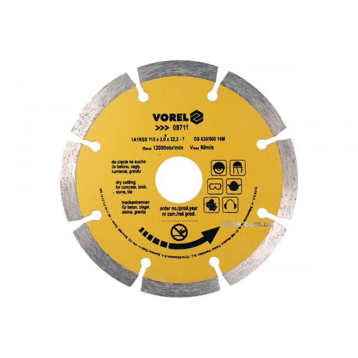 Диск відрізний алмазний сегментний VOREL : SEGMENT Ø= 115 мм [20/200]