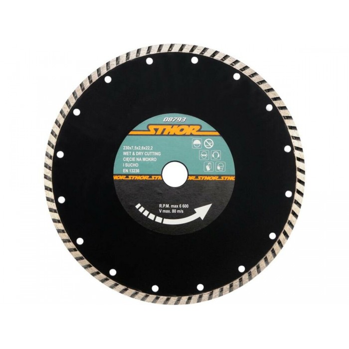 Диск відрізний алмазний TURBO STHOR : Ø= 230 мм, t-2,6 х h- 7,5 мм по кам, бетоні, кераміці [10/30]