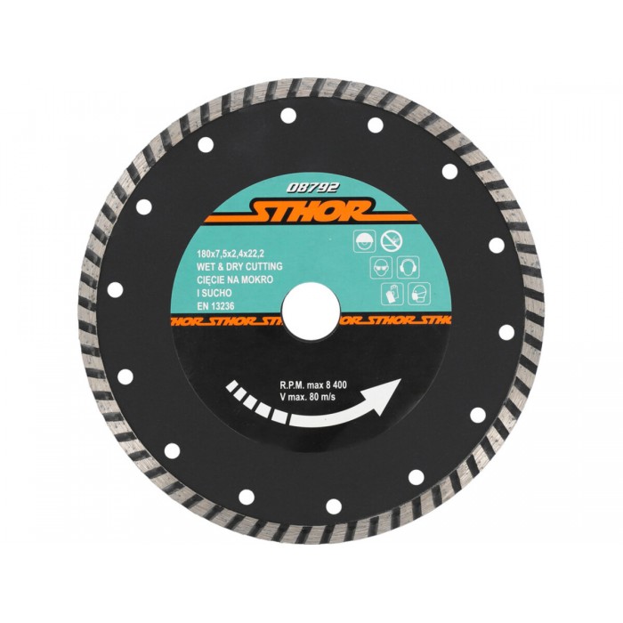 Диск відрізний алмазний TURBO STHOR : Ø= 180 мм, t-2,4 х h- 7,5 мм по кам, бетоні, кераміці(DW)