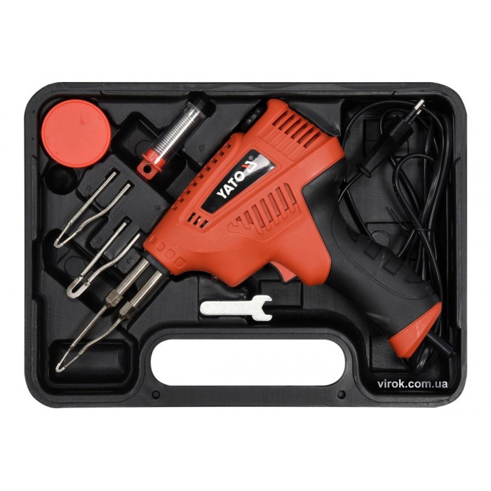 Паяльник імпульсний мережевий YATO, P=200 Вт, макс t=500°С, з аксесуарами [10/180]