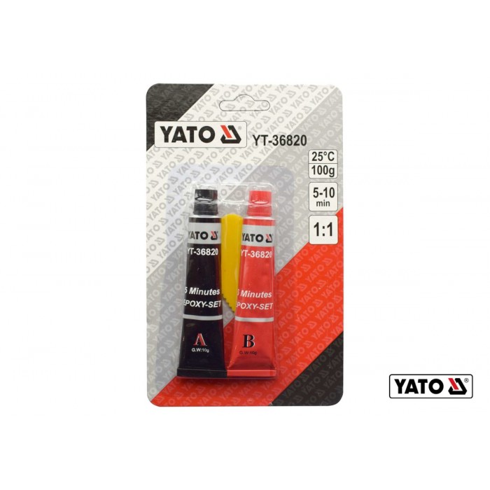 Клей 2-компонентний епоксидний YATO : схоплення- 5-10 хв, повна міцність- 12 год, в тюбиках по 10 г
