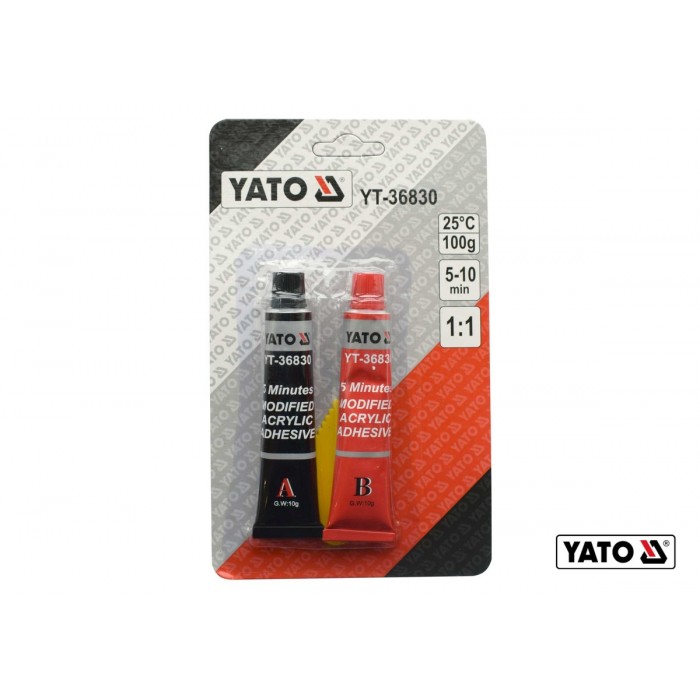 Клей 2-компонентний акриловий YATO : схоплення- 5-10 хв, повна міцність- 24 год, в тюбиках по 10 г
