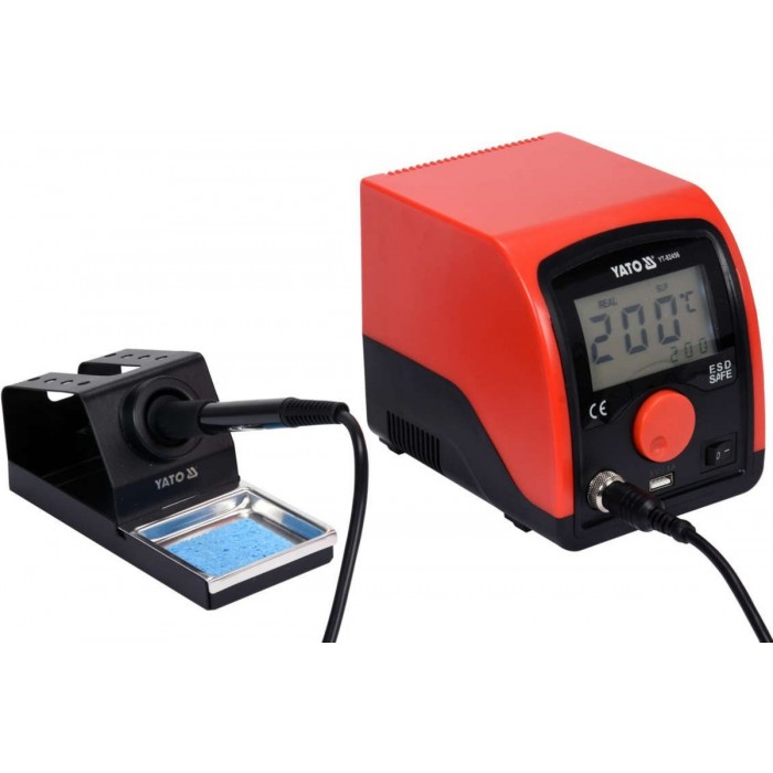 Паяльна станція мережева YATO; Р=75Вт, t°= 200-480°С, жало тип 900М, LCD табло з USB заряджанням [8]