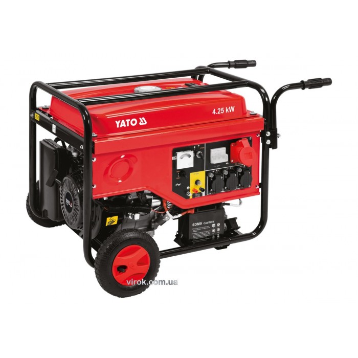 Генератор струму бензиновий YATO: P= 4.25/5.5 кВт, U= 230/380В, 1-3фази, бак- 25л (1.1л олива) AVR