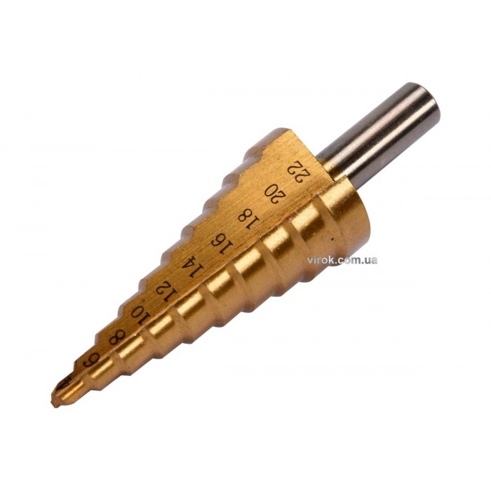 Свердло конічне ступінчасте титанове по металу YATO : Ø= 4-22 мм, HSS 4241, L= 75 мм [25/50]